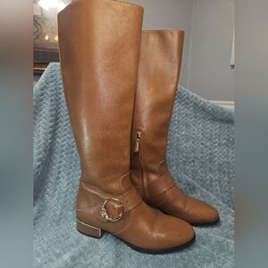 Tan Over the Knee Boots with Sleek Design and Low Heel